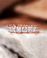 LUMI Princess Cut Full Eternity Moissanite Wedding Engagement Ring Band Ring With Hidden Halo